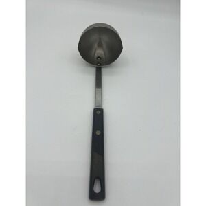 Vtg "Household" Brand Stainless Steel Ladle USA Black Handle Hangs Pour Spout